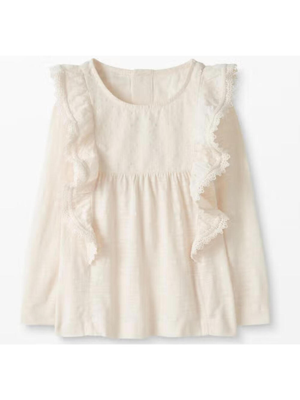 Hanna Andersson Ruffle Popover Top Girls Size 8 120 Ecru Beige Long Sleeve